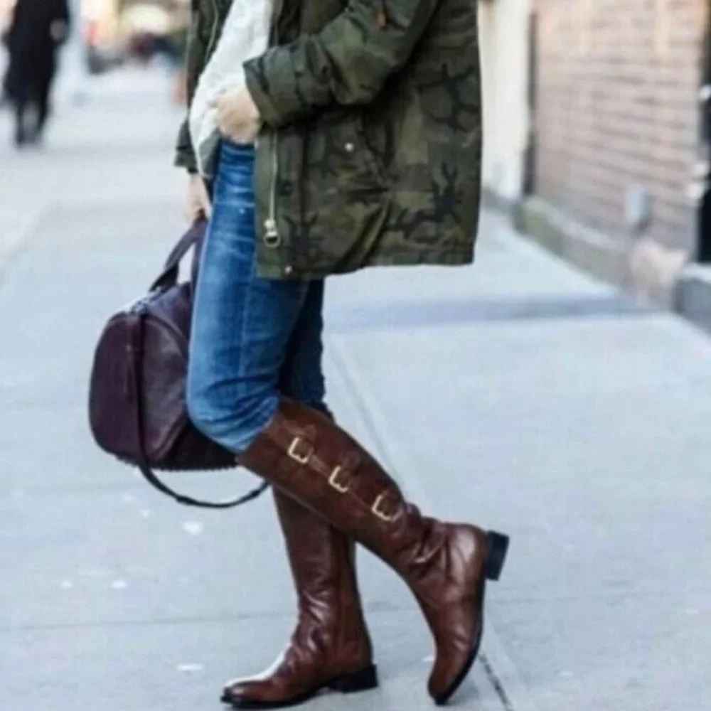 Ecco Hobart Brown Leather Knee High Riding Buckle Boots sz 36 5-5.5